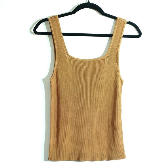 NWT Madewell Brown Tan Shimmery Square Neck Stretchy Ribbed Tank Size Medium - Picture 1 of 6